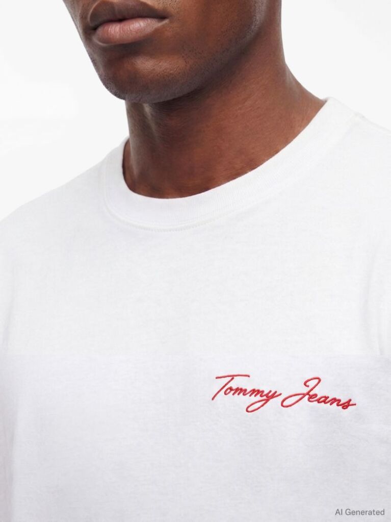 White Logo Flag Embroidery Peached T-Shirt  Men