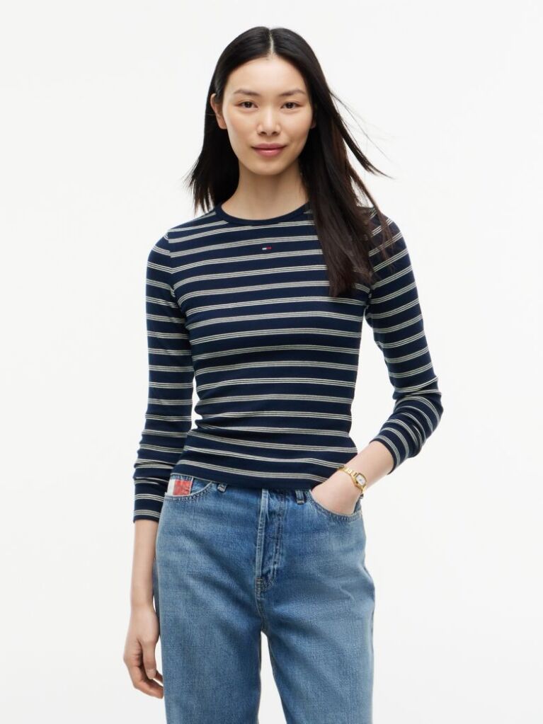 Multi Tricou Slim Cu Maneca Lunga Si Guler Riplat  Femei