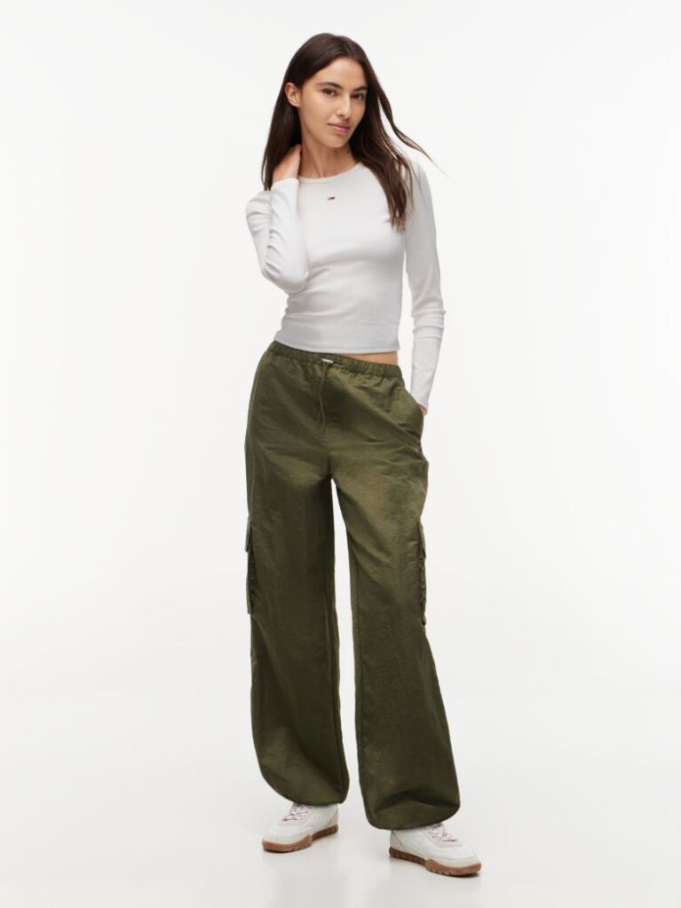 Bej Tricou Slim Cu Maneca Lunga Si Guler Riplat  Femei