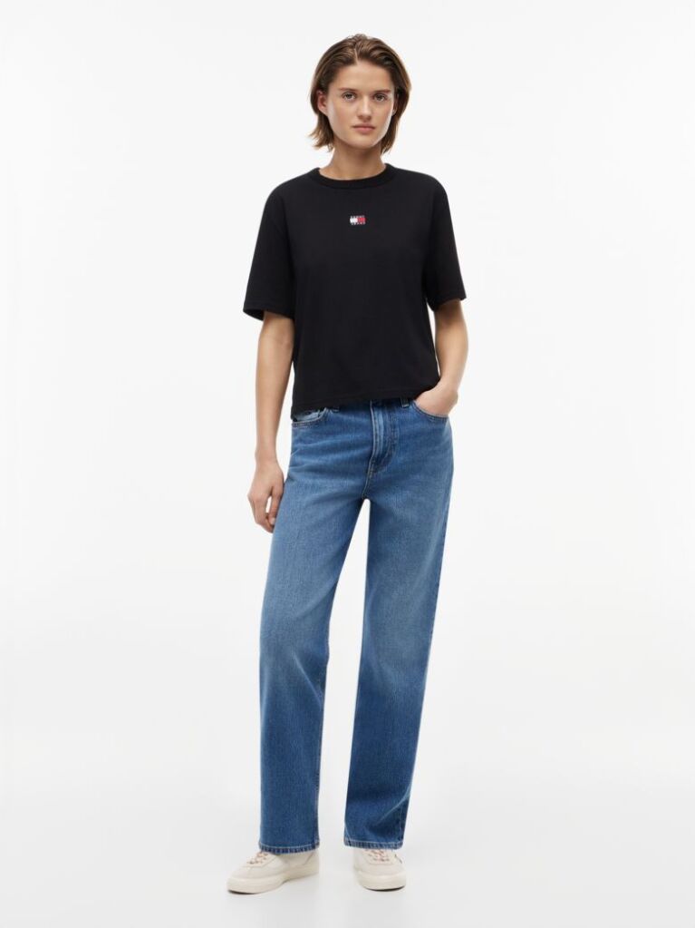 Negru Tricou Boxy  Femei