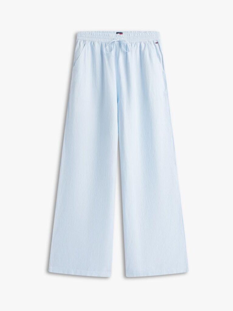 Blue Pantaloni Largi Din Amestec De In Cu Sireturi  Femei