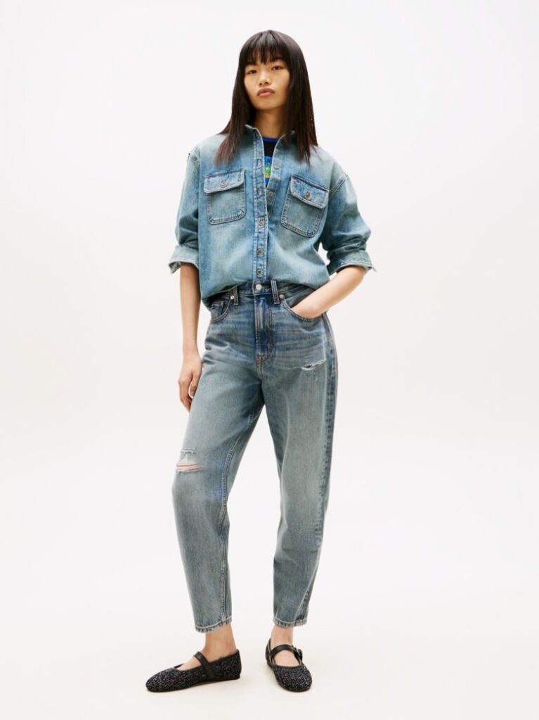 Denim Blugi Mom Jeans Cu Talie Foarte Inalta Si Picior Tapered  Femei