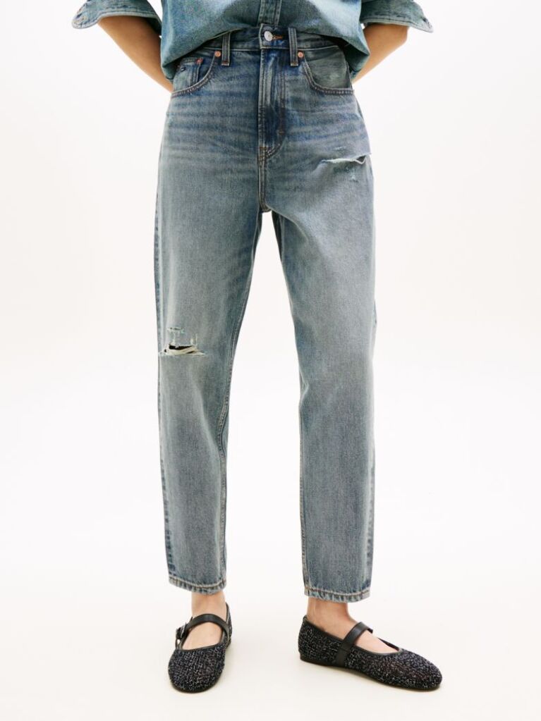 Denim Blugi Mom Jeans Cu Talie Foarte Inalta Si Picior Tapered  Femei
