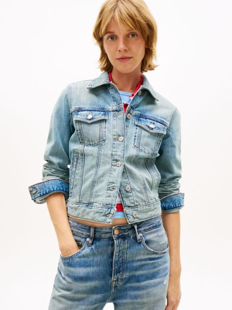 Denim Jacheta Relaxata Din Denim Decolorat Stil Trucker  Femei