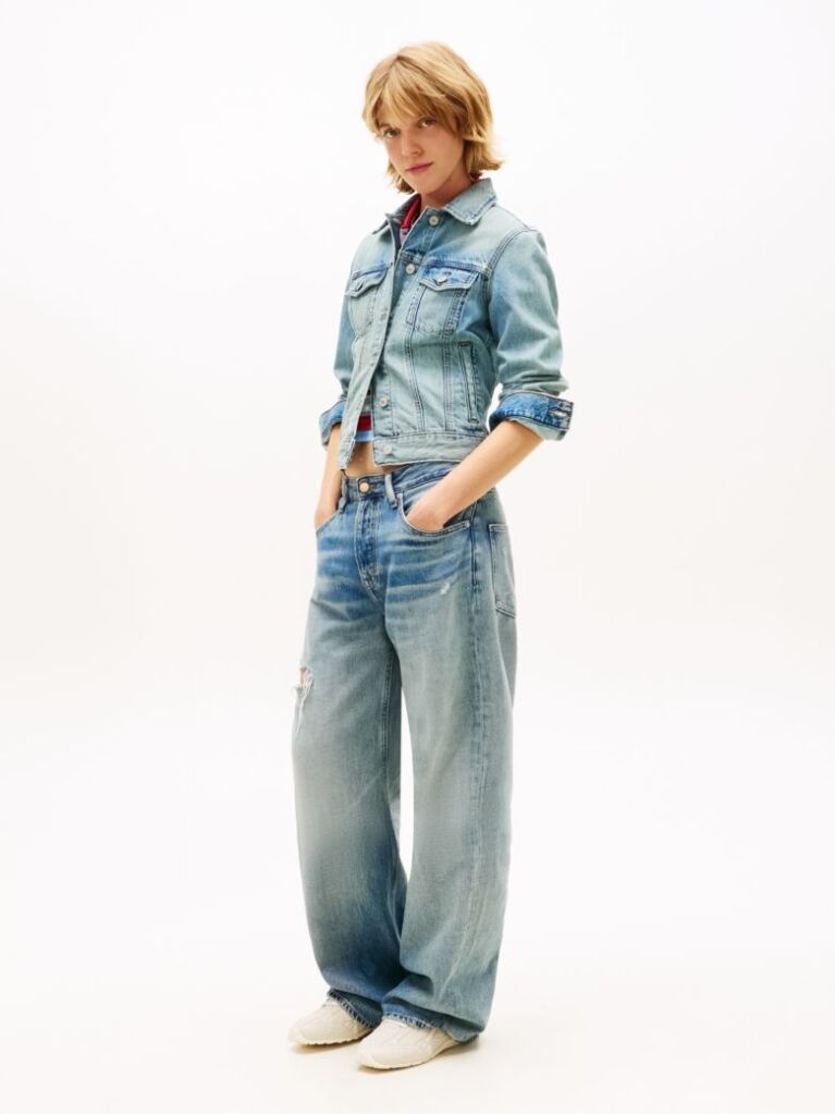 Denim Jacheta Relaxata Din Denim Decolorat Stil Trucker  Femei