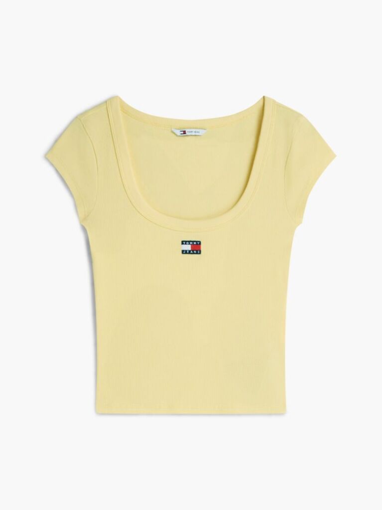 Galben Tricou Slim Cu Guler Rotund Tommy Badge  Femei