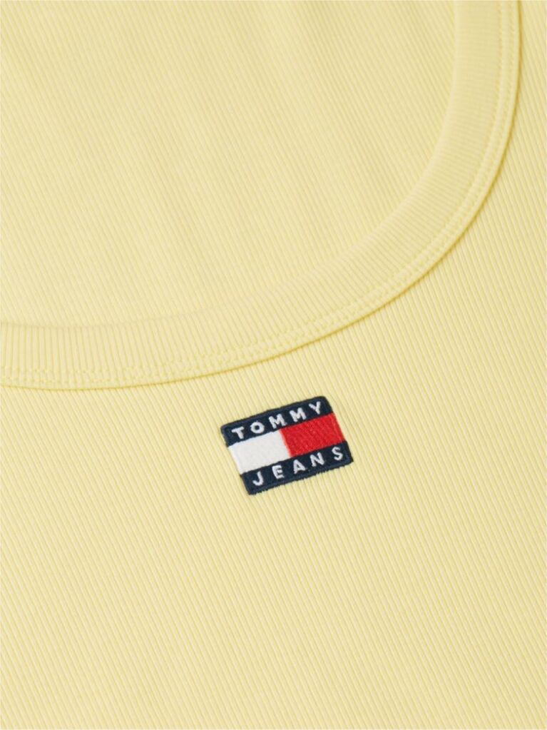 Galben Tricou Slim Cu Guler Rotund Tommy Badge  Femei
