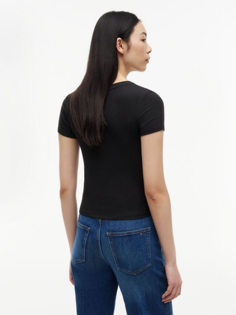 Negru Tricou Henley Slim Fit  Femei