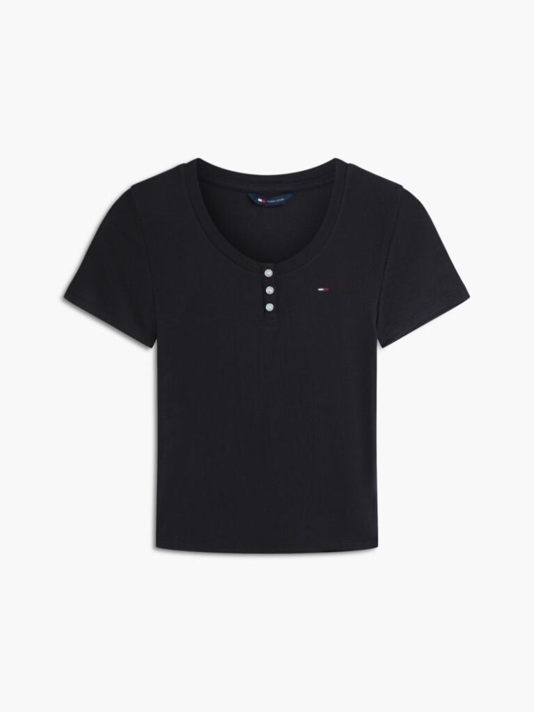 Negru Tricou Henley Slim Fit  Femei