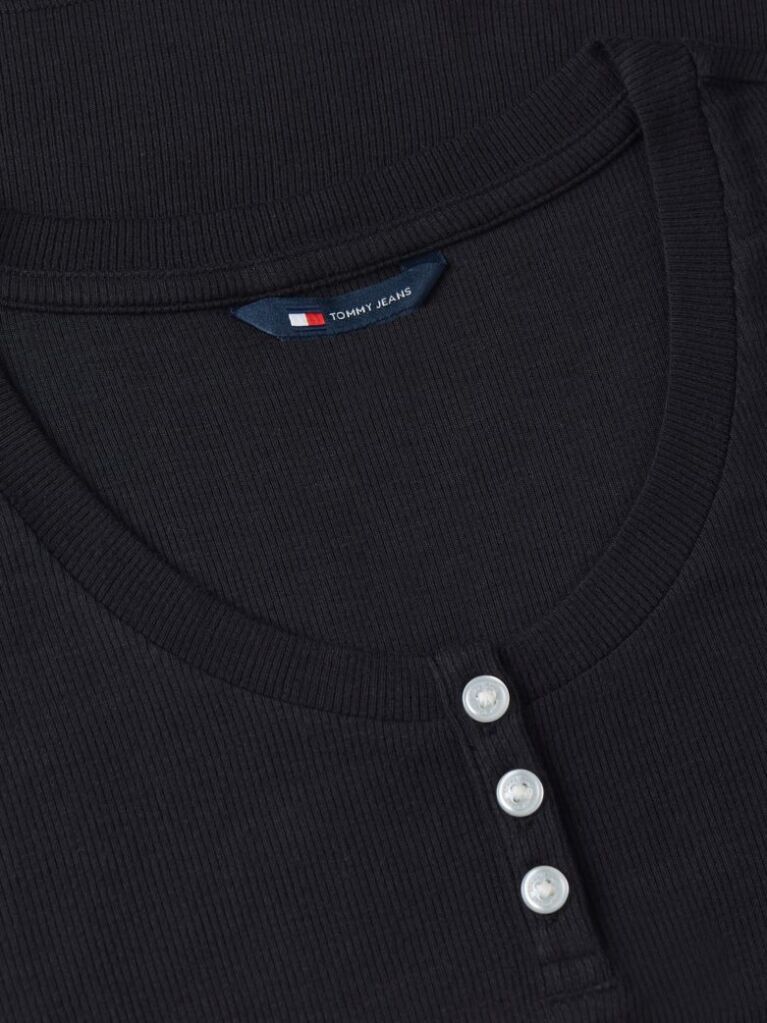 Negru Tricou Henley Slim Fit  Femei