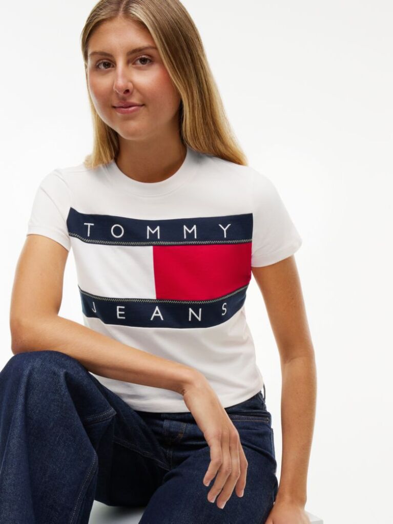 Alb Tricou Tommy Flag  Femei