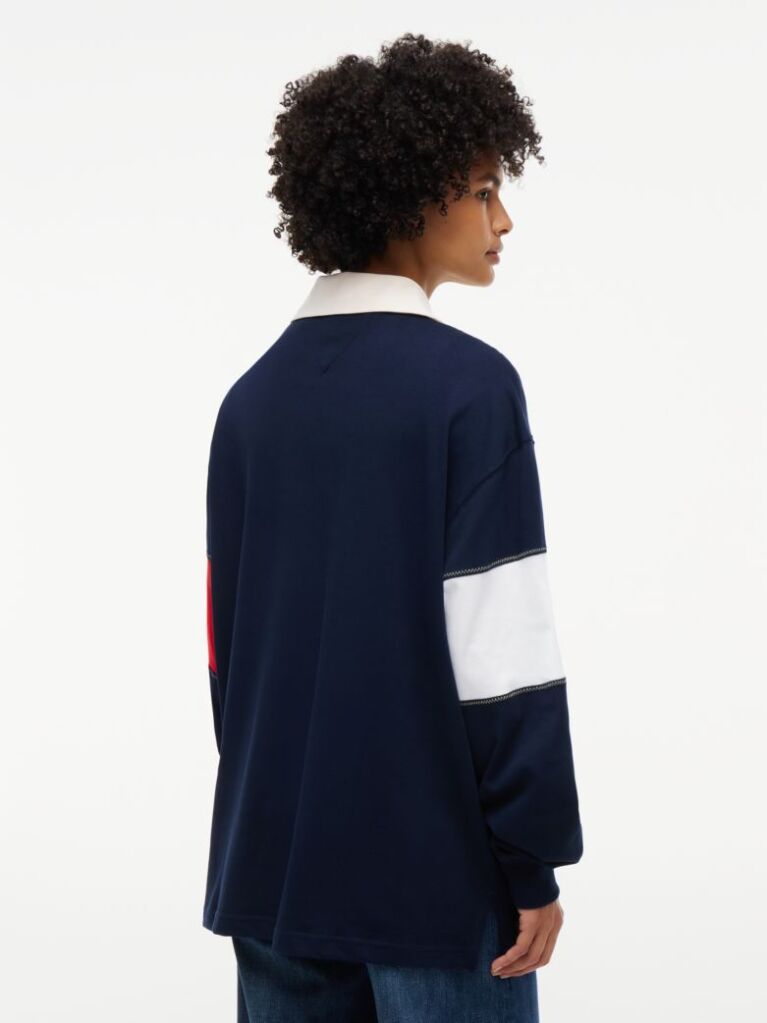 Blue Tommy Flag Jersey Oversized Rugby Shirt  Women