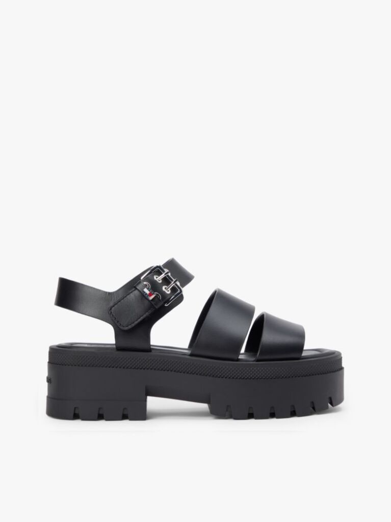 Negru Sandale Din Piele Cu Platforma   Femei