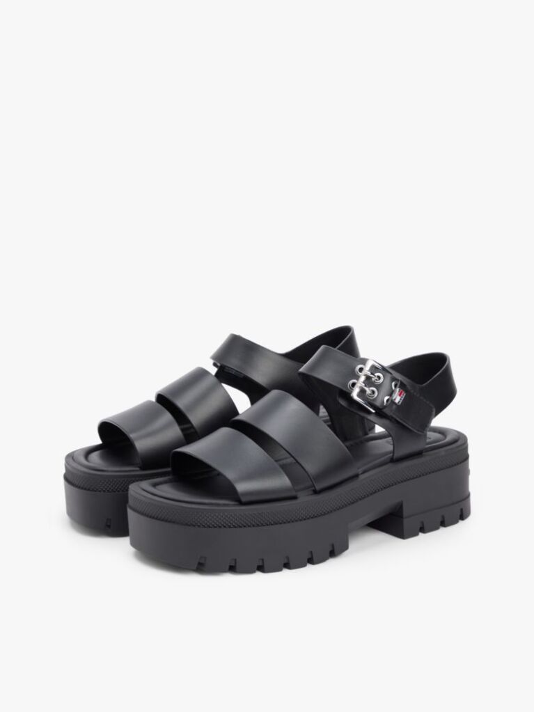 Negru Sandale Din Piele Cu Platforma   Femei