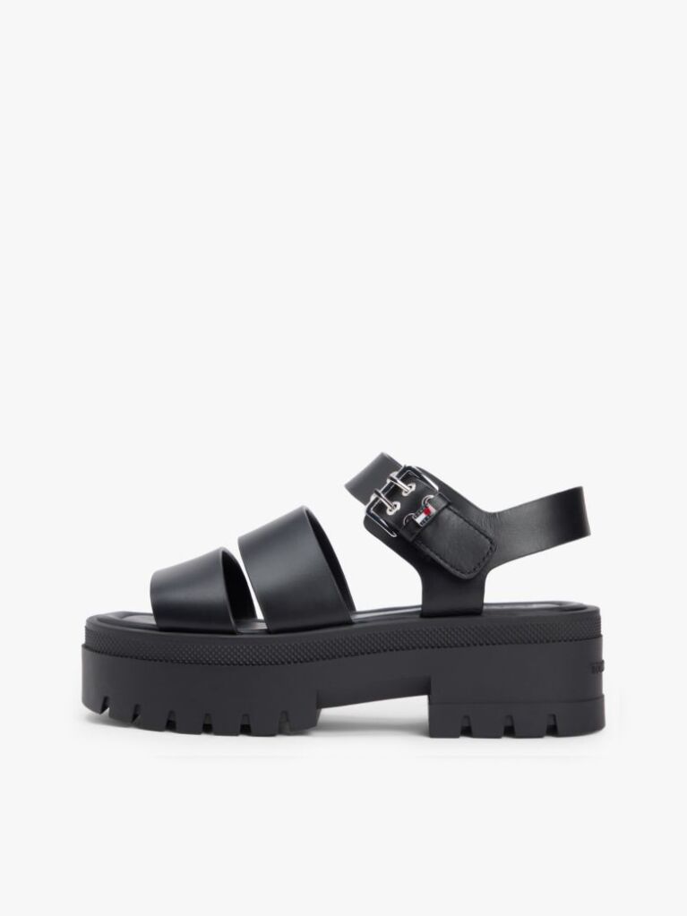 Negru Sandale Din Piele Cu Platforma   Femei
