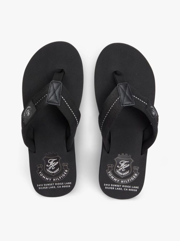 Negru Slapi Cu Banda Din Panza Si Emblema Crest  Barbati