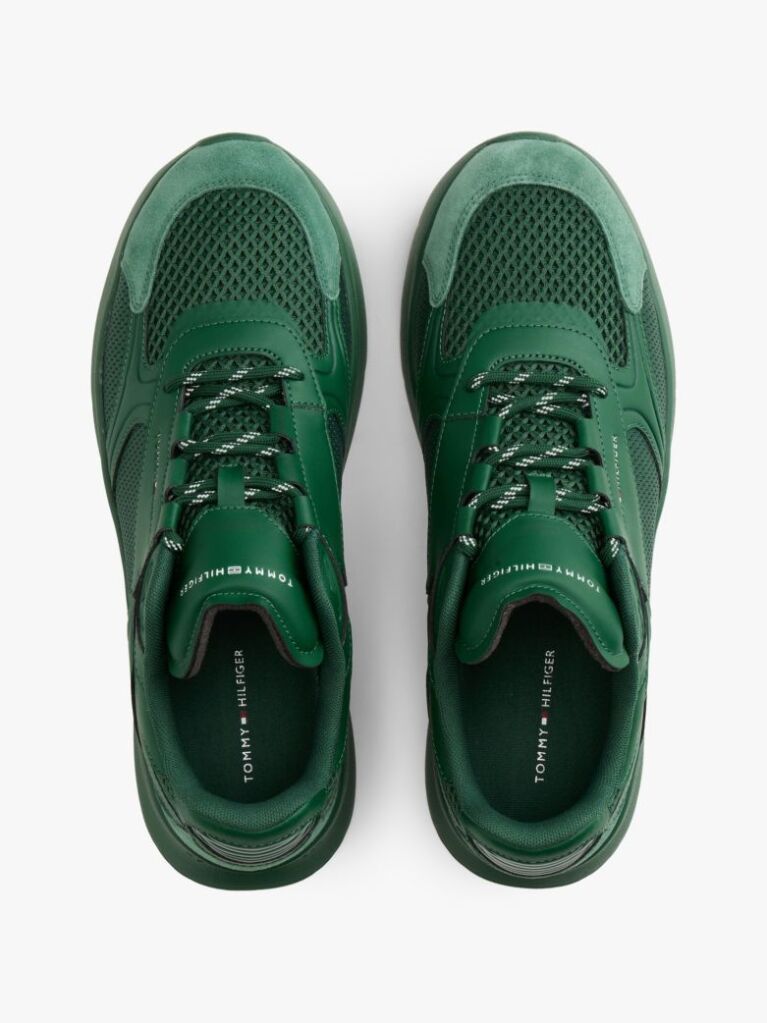 Green Lightweight Mixed Texture Trainers  Men