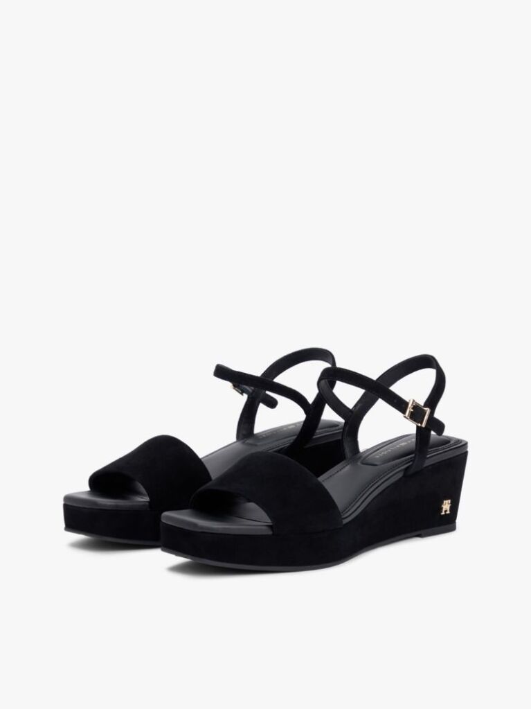 Negru Sandale Cu Talpa Inalta Din Piele Suede Cu Monograma TH  Femei