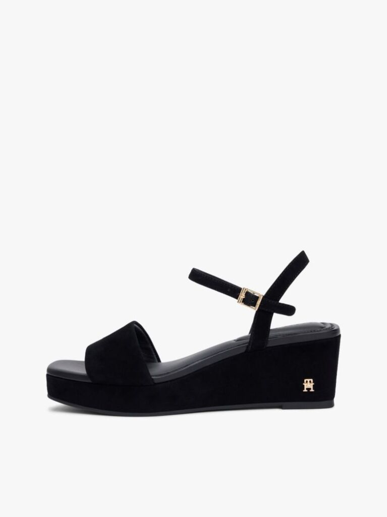 Negru Sandale Cu Talpa Inalta Din Piele Suede Cu Monograma TH  Femei