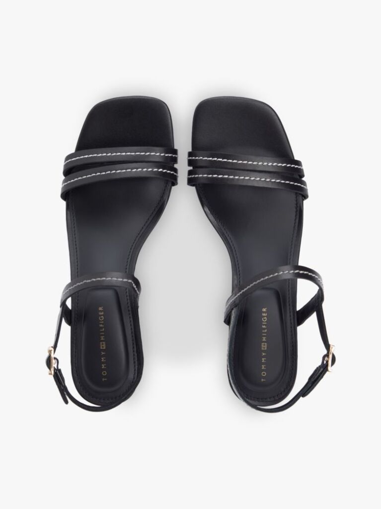 Negru Sandale Cu Toc Gros Si Cusaturi Contrastante Din Piele  Femei