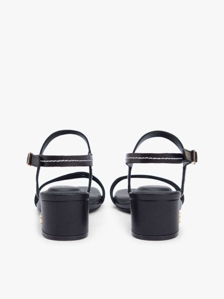 Negru Sandale Cu Toc Gros Si Cusaturi Contrastante Din Piele  Femei