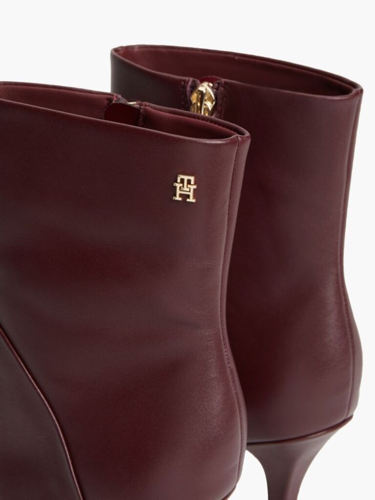 Red Leather Pointed Toe Heeled Ankle Boots  Women