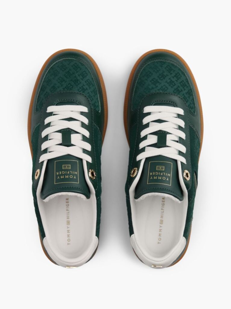 Green Embossed TH Monogram Leather Trainers  Women