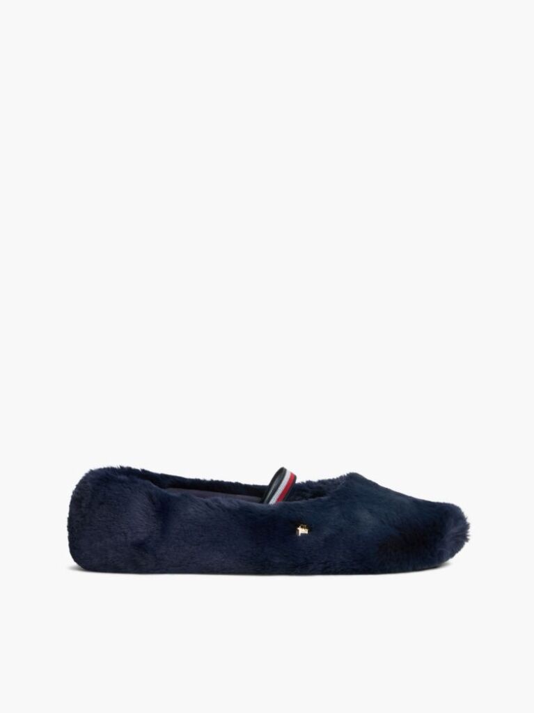 Blue Papuci De Casa Tip Balerini Cu Blana Artificiala  Femei