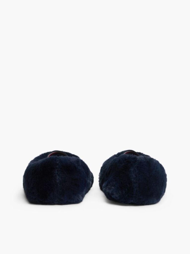 Blue Papuci De Casa Tip Balerini Cu Blana Artificiala  Femei