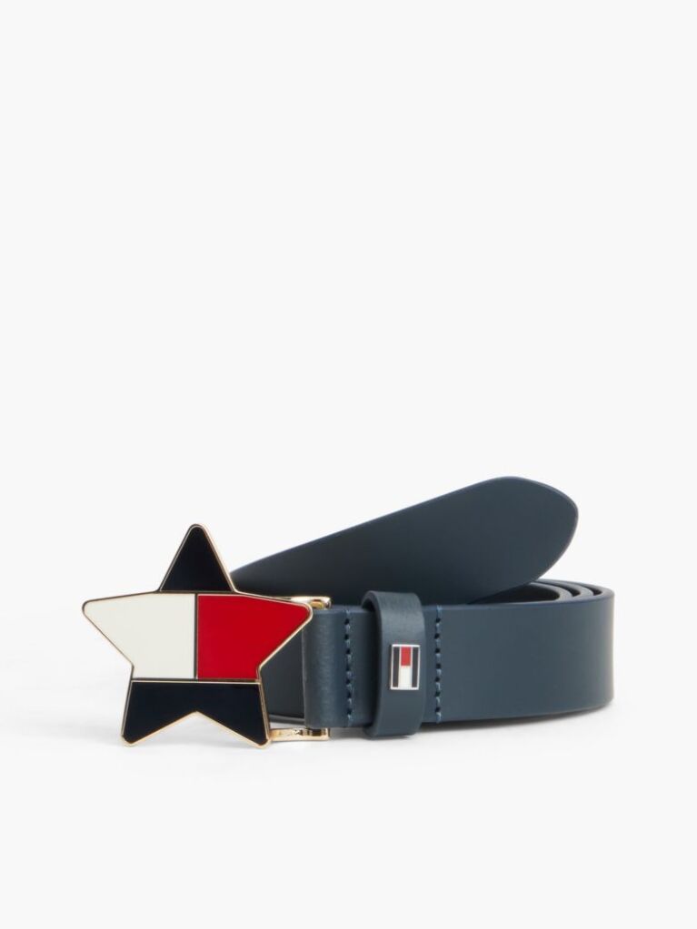 Blue Kids’ Leather Star Flag Buckle Belt  Girls