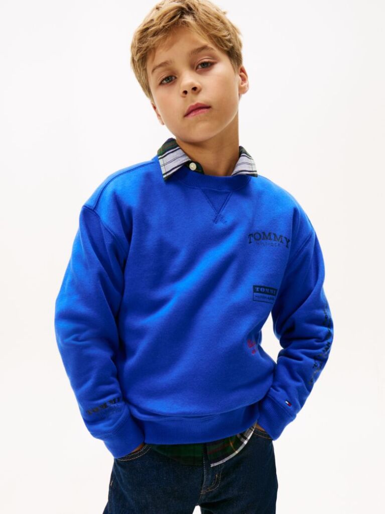 Blue Bluza De Trening Varsity Cu Imprimeu Si Guler Rotund  Baieti
