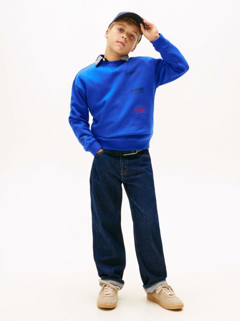 Blue Bluza De Trening Varsity Cu Imprimeu Si Guler Rotund  Baieti