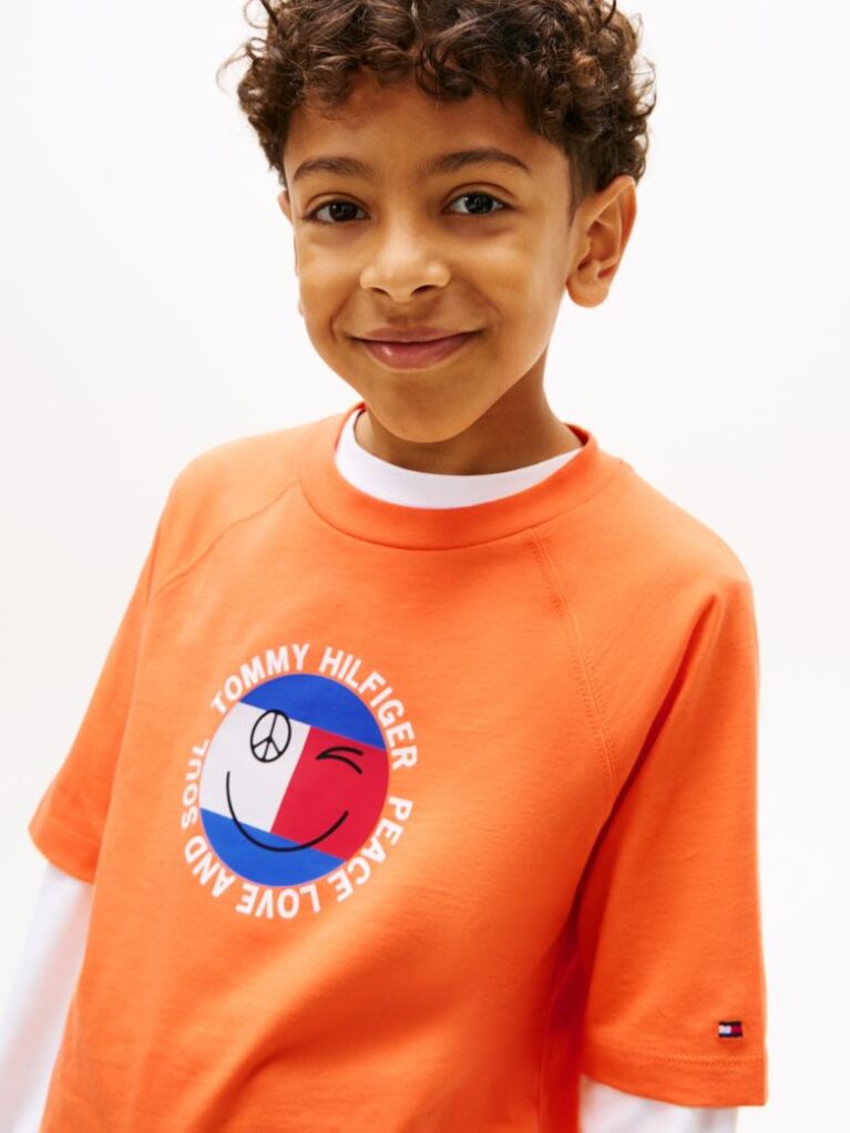 Portocaliu Tricou Cu Logo Smiley Si Steag  Baieti