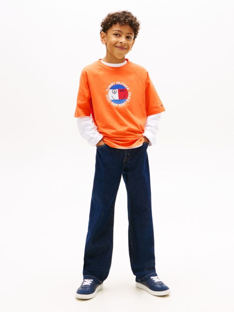 Portocaliu Tricou Cu Logo Smiley Si Steag  Baieti