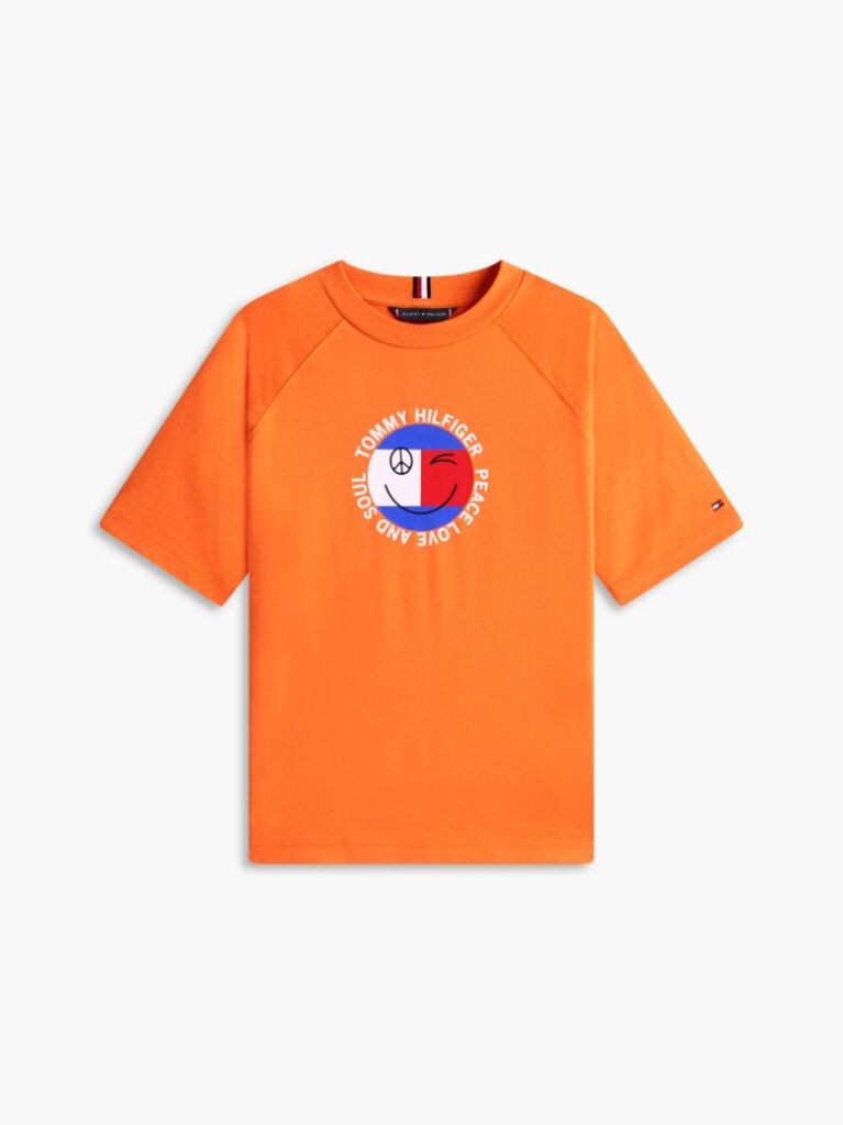 Portocaliu Tricou Cu Logo Smiley Si Steag  Baieti
