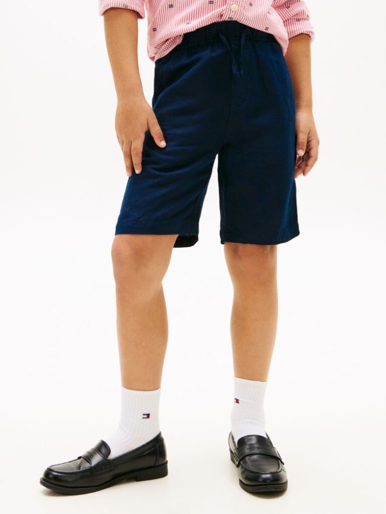 Blue Pantaloni Scurti Relaxed Din Amestec De In  Baieti