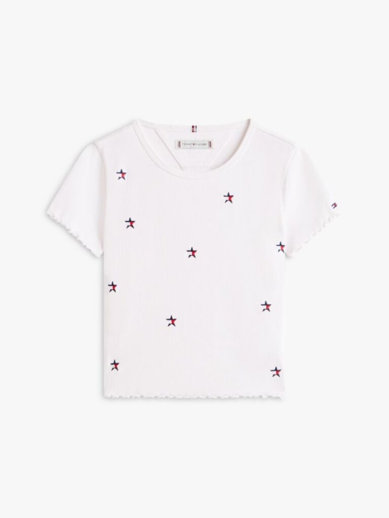Alb Top Extra Slim Cu Steag In Forma De Stea Brodat  Fete
