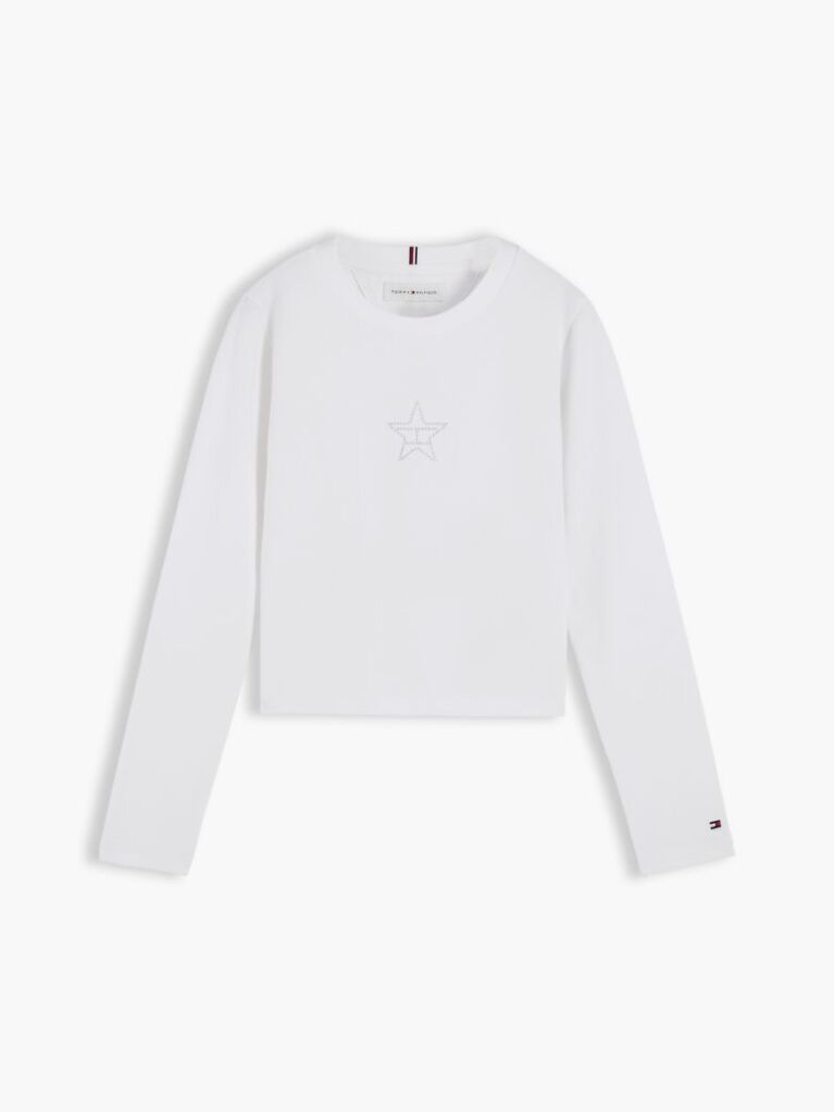 Alb T-Shirt Extra Slim Cu Maneca Lunga Si Steag  Fete