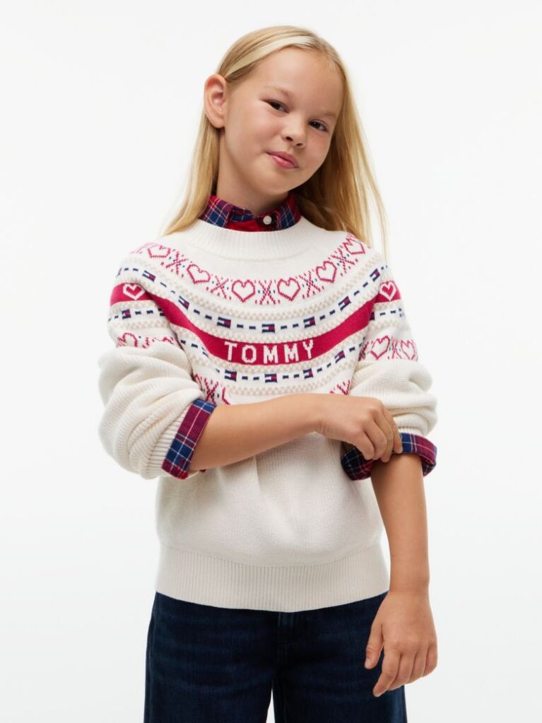 Bej Pulover Intarsia Fair Isle Cu Croiala Lejera  Fete