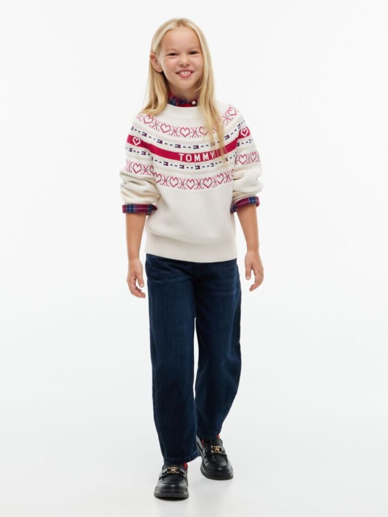 Bej Pulover Intarsia Fair Isle Cu Croiala Lejera  Fete