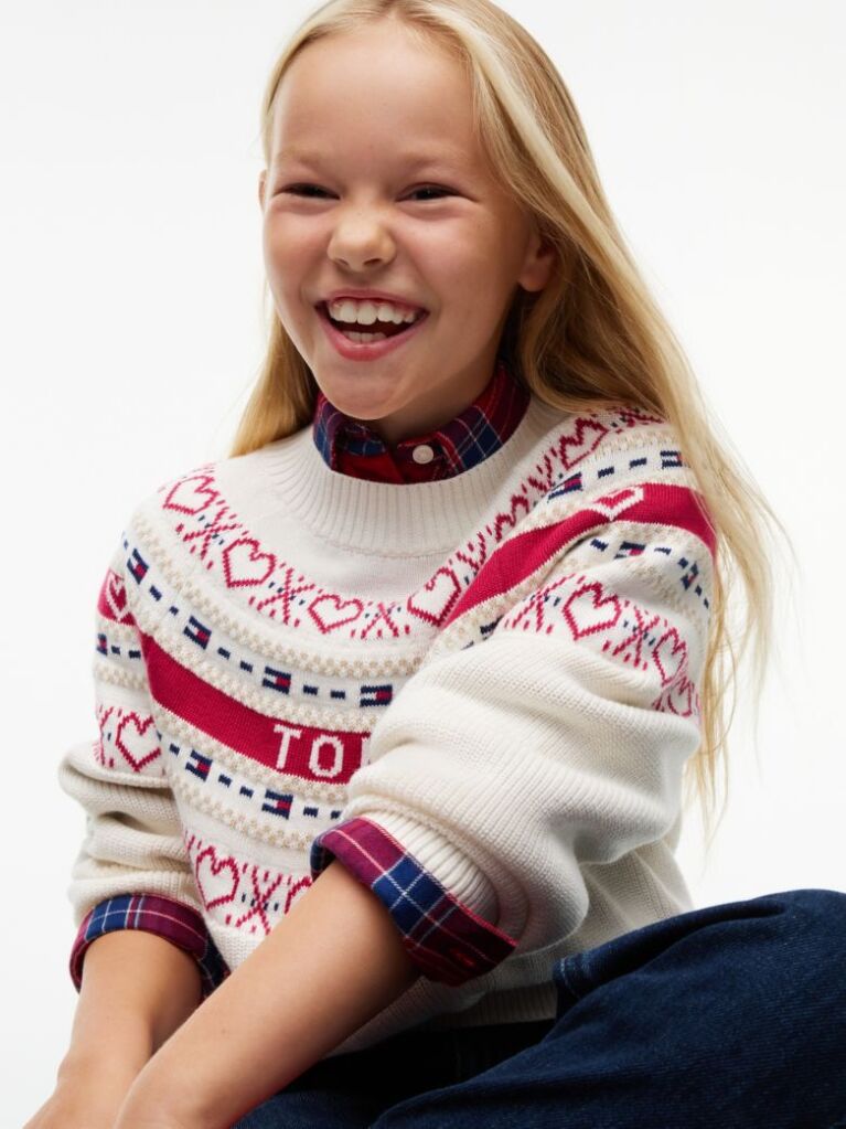 Bej Pulover Intarsia Fair Isle Cu Croiala Lejera  Fete
