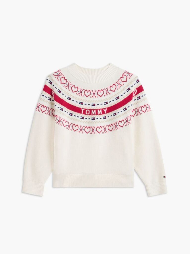 Bej Pulover Intarsia Fair Isle Cu Croiala Lejera  Fete