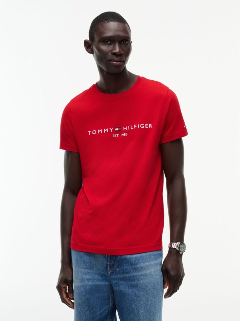 Rosu Tricou Slim Fit Cu Logo  Barbati