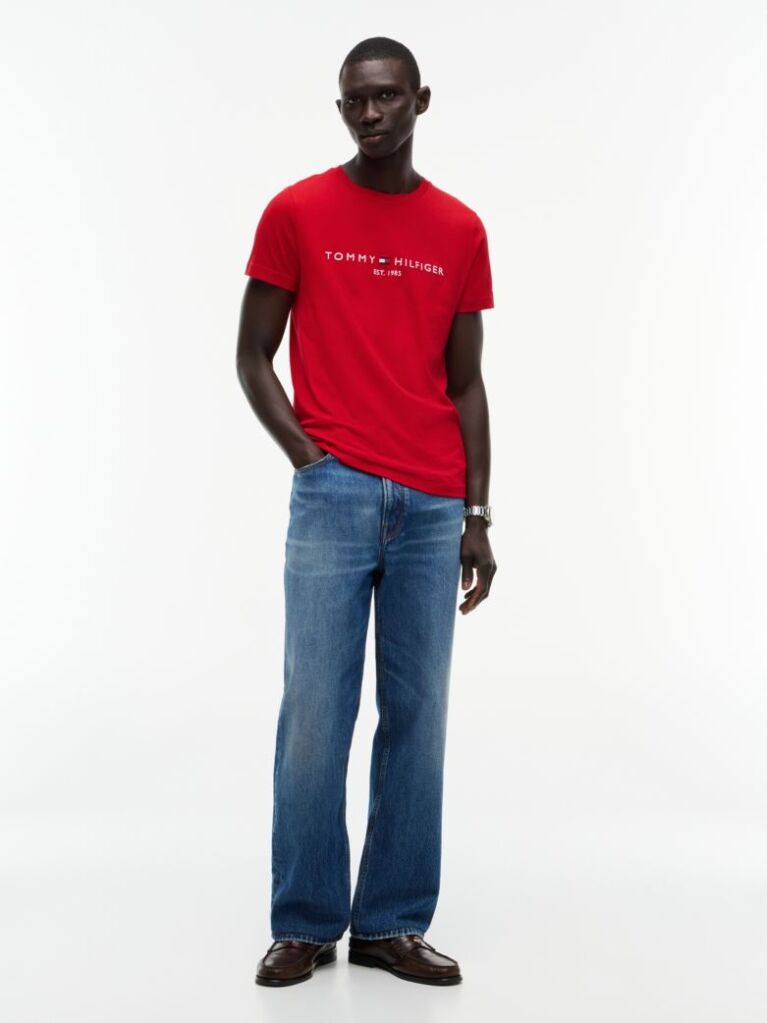 Rosu Tricou Slim Fit Cu Logo  Barbati