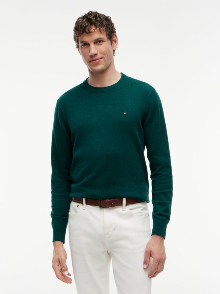 Verde Jumper Din Bumbac Si Casmir Crew Neck  Barbati