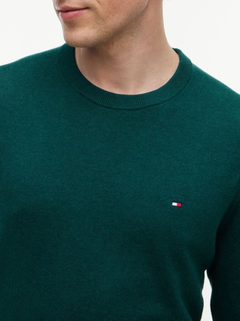Verde Jumper Din Bumbac Si Casmir Crew Neck  Barbati
