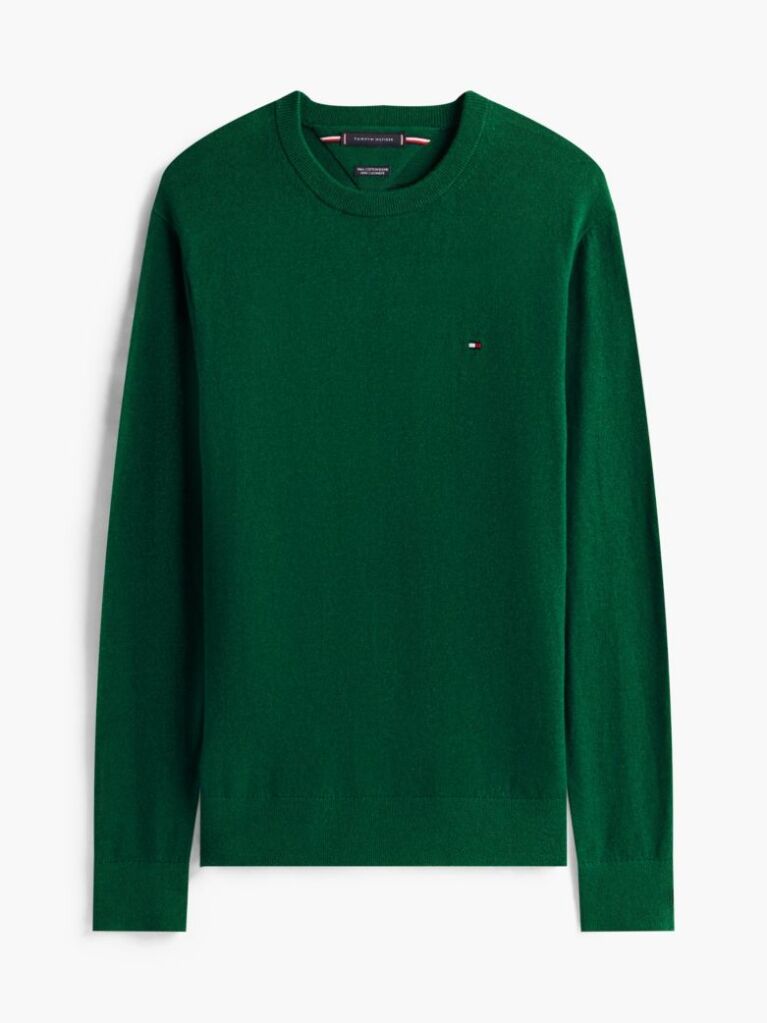 Verde Jumper Din Bumbac Si Casmir Crew Neck  Barbati