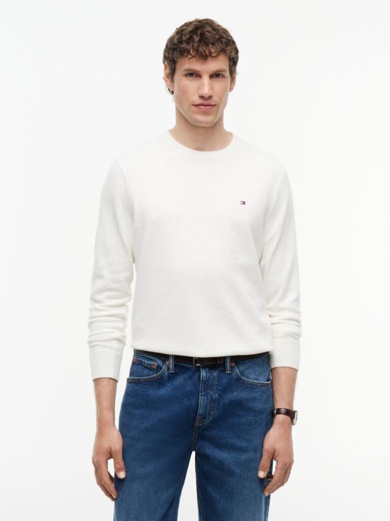 Bej Jumper Din Bumbac Si Casmir Crew Neck  Barbati
