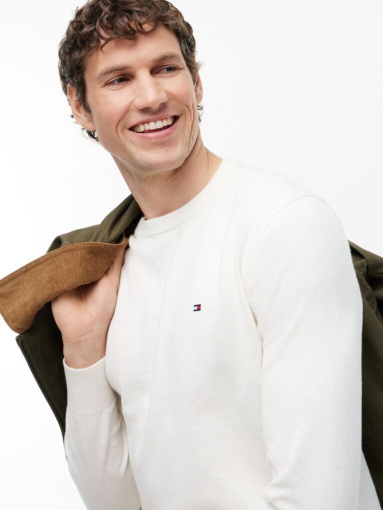 Bej Jumper Din Bumbac Si Casmir Crew Neck  Barbati