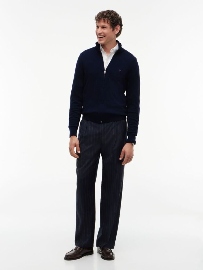 Blue Cardigan Din Bumbac Si Casmir Zip-Thru  Barbati
